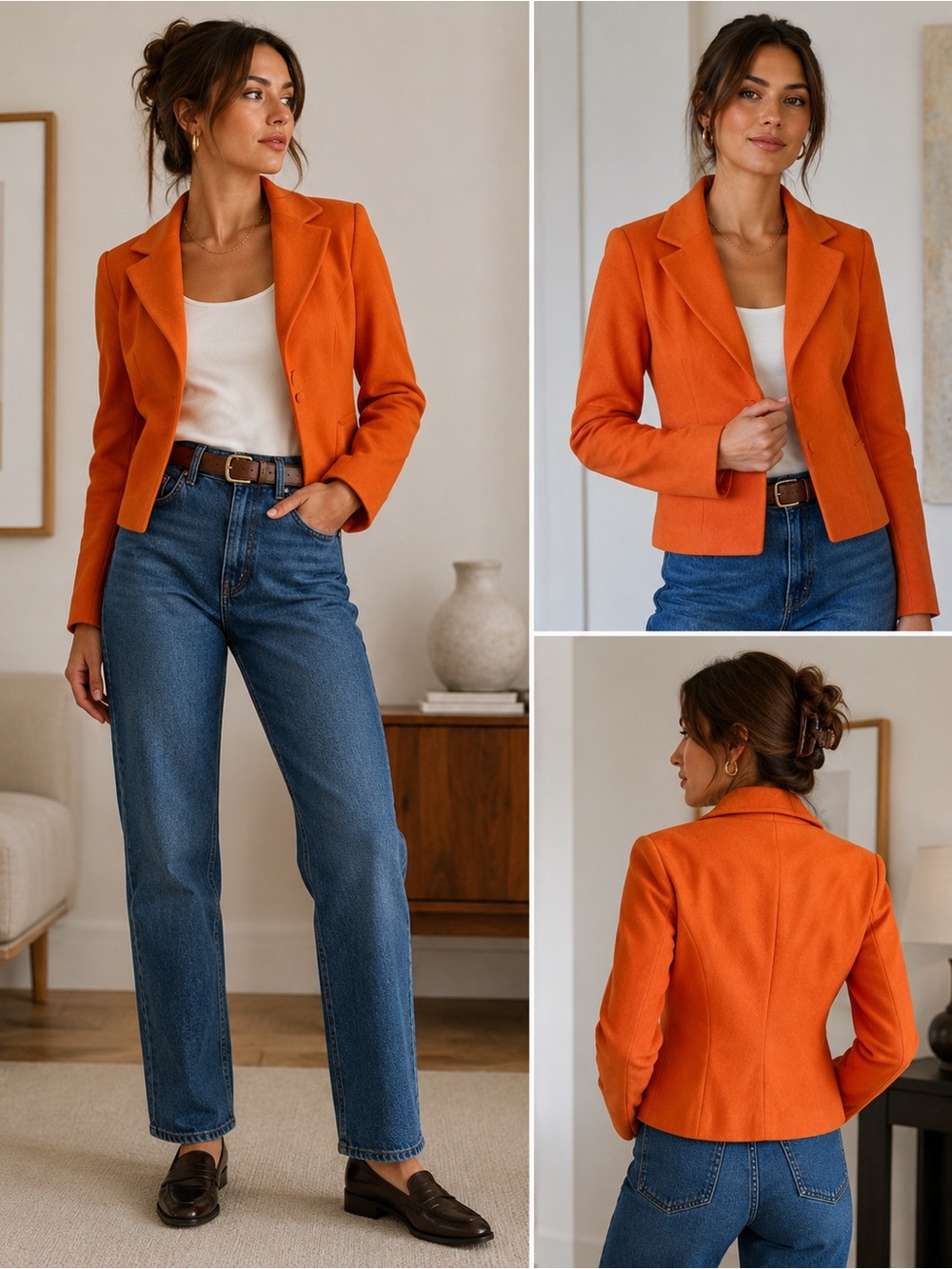 Harvé Benard Wool Cashmere Blazer Size 8 Orange Cropped Vintage Y2K Jacket